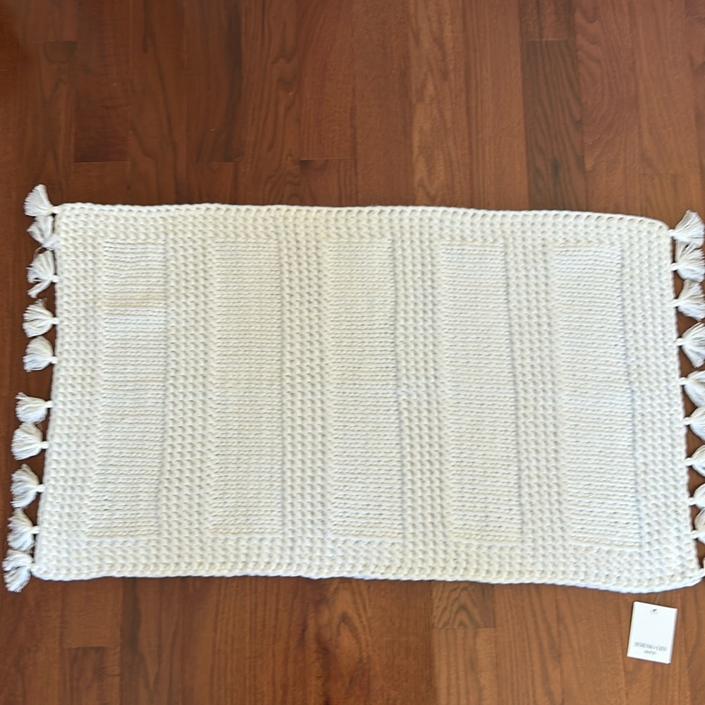 Serena & Lily Cream Textured Bath Mat with Tassels
